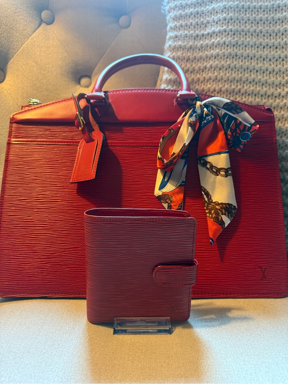 Louis Vuitton Red Riviera Epi Leather with Red Epi Wallet and Scarf